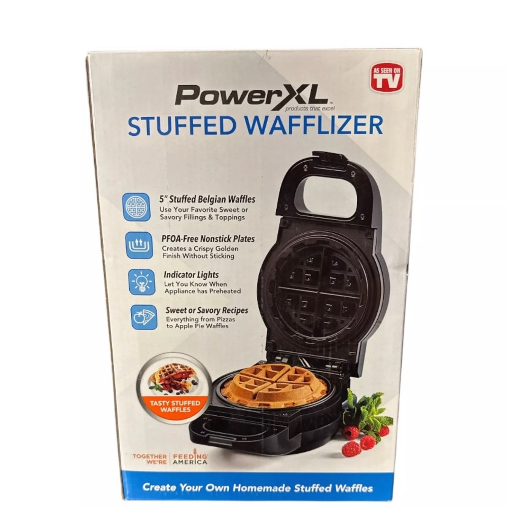 Power XL Stuffed Belgian Wafflizer Iron, Non Stick Plates, Black Waffle Maker